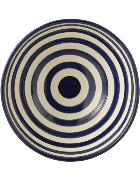 Saladier original rond 28 cm en Céramique Bleu cobalt Blanc Motif lignes Granada - 2