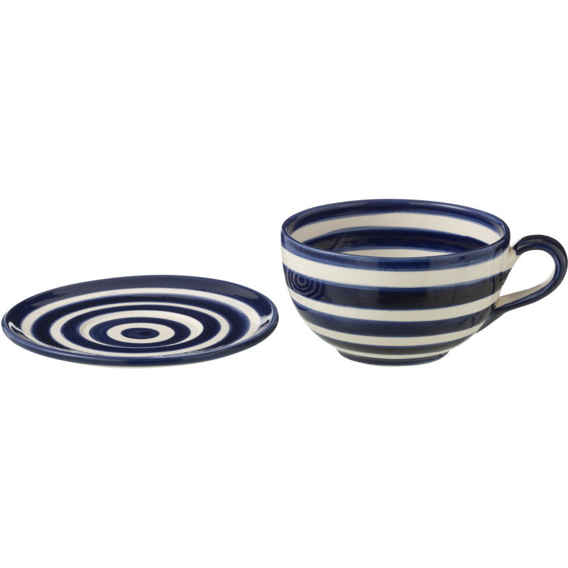 Tasse à thé avec soucoupe 500 ml en Céramique Bleu cobalt Blanc Motif lignes Granada - 3