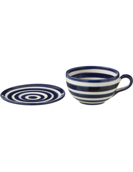 Tasse à thé avec soucoupe 500 ml en Céramique Bleu cobalt Blanc Motif lignes Granada - 3