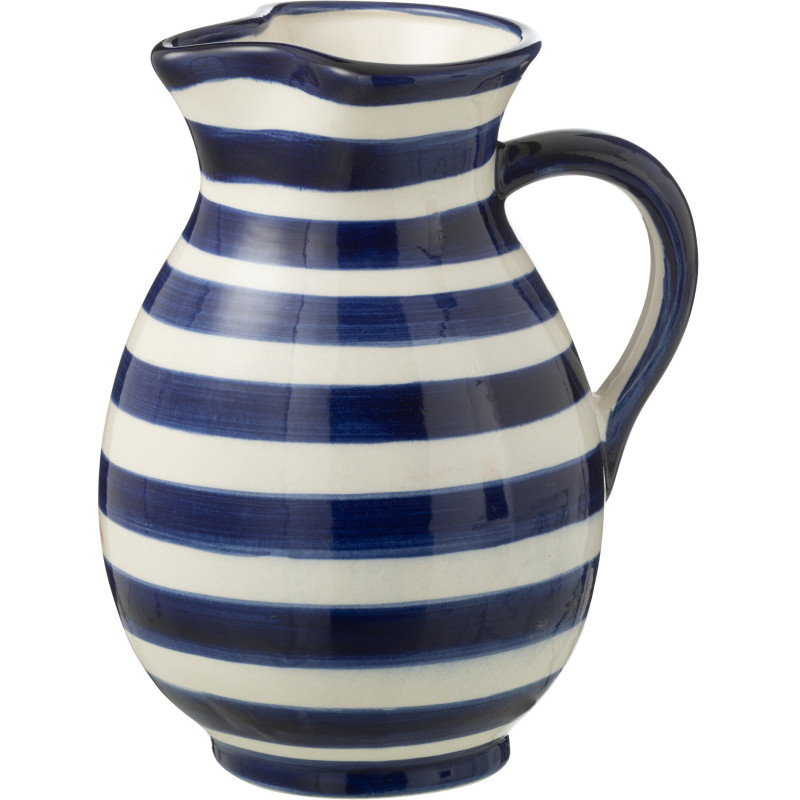 Pichet original 1,6 Litre en Céramique Bleu cobalt Blanc Motif lignes Granada - 1