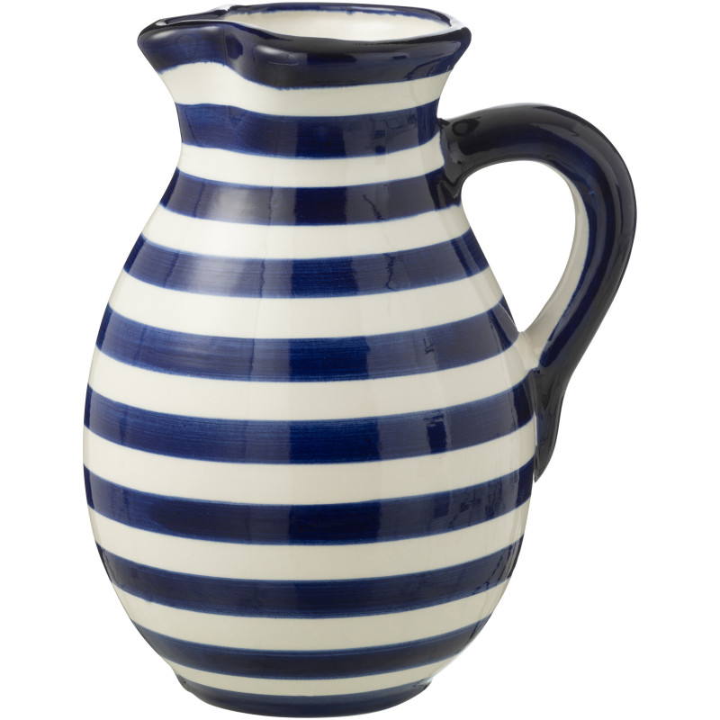 Grand Pichet original 3,3 Litre en Céramique Bleu cobalt Blanc Motif lignes Granada - 1