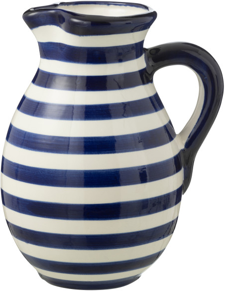 Grand Pichet original 3,3 Litre en Céramique Bleu cobalt Blanc Motif lignes Granada - 1