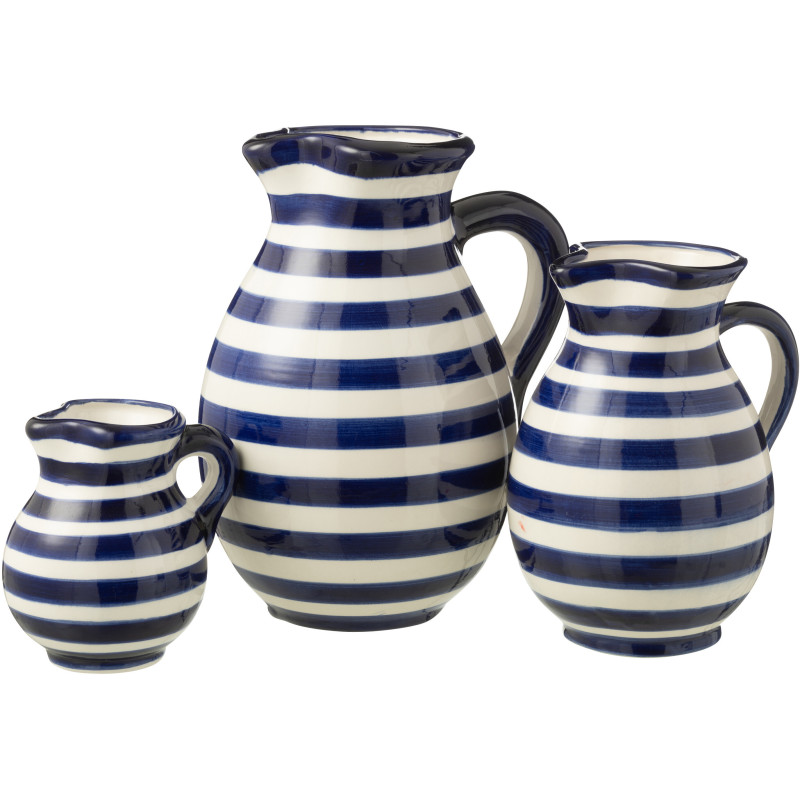 Grand Pichet original 3,3 Litre en Céramique Bleu cobalt Blanc Motif lignes Granada - 2
