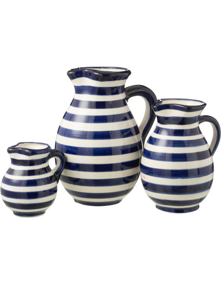 Grand Pichet original 3,3 Litre en Céramique Bleu cobalt Blanc Motif lignes Granada - 2