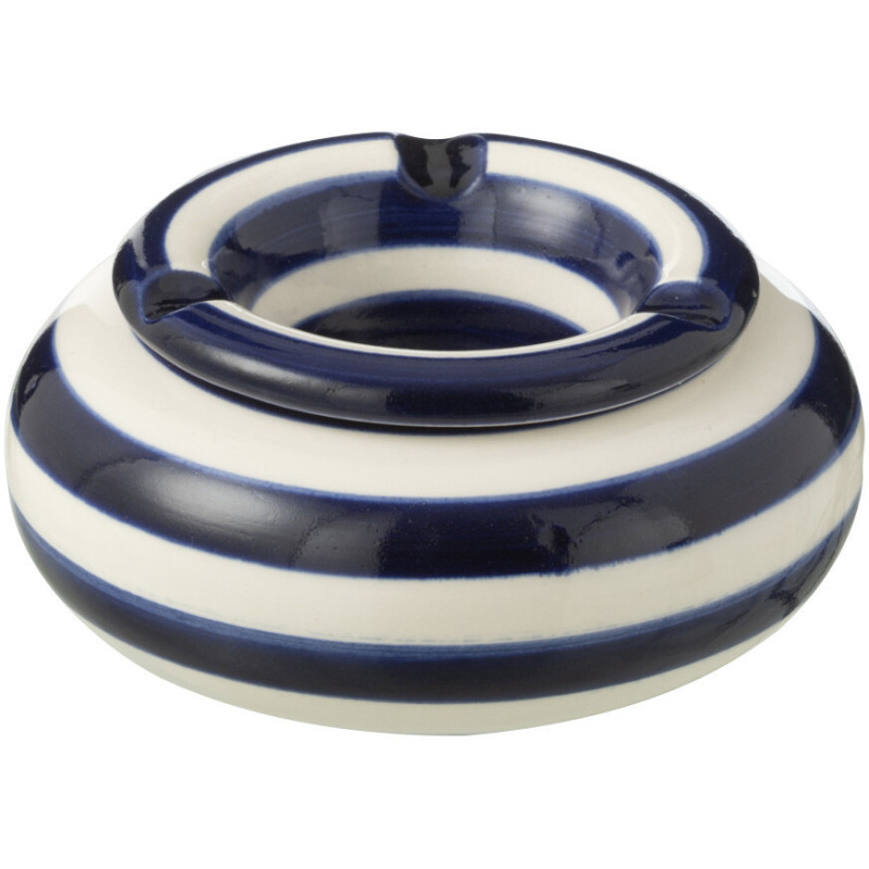 Petit Cendrier original 11 cm en Céramique Bleu cobalt Blanc Motif lignes Granada - 1