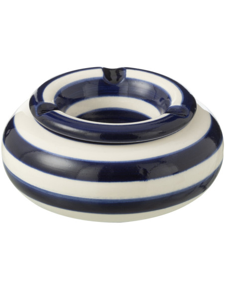 Petit Cendrier original 11 cm en Céramique Bleu cobalt Blanc Motif lignes Granada - 1