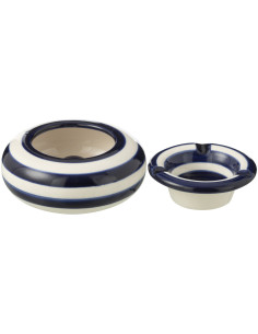 Petit Cendrier original 11 cm en Céramique Bleu cobalt Blanc Motif lignes Granada - 2