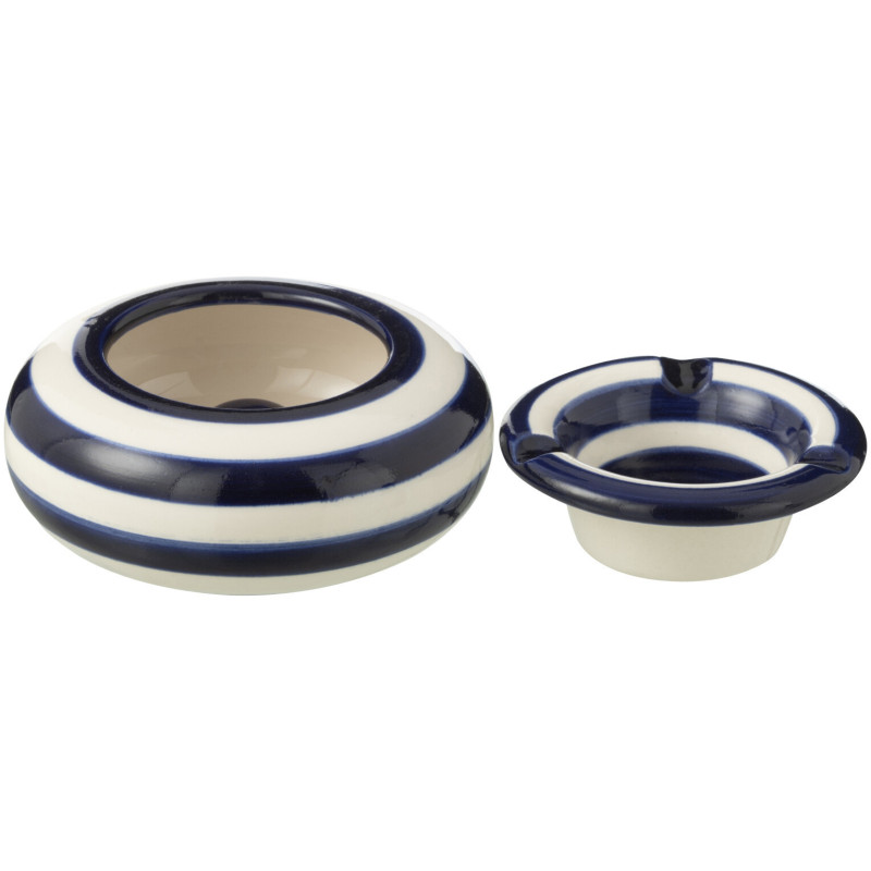 Petit Cendrier original 11 cm en Céramique Bleu cobalt Blanc Motif lignes Granada - 2