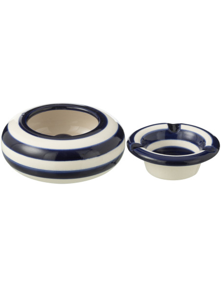 Petit Cendrier original 11 cm en Céramique Bleu cobalt Blanc Motif lignes Granada - 2
