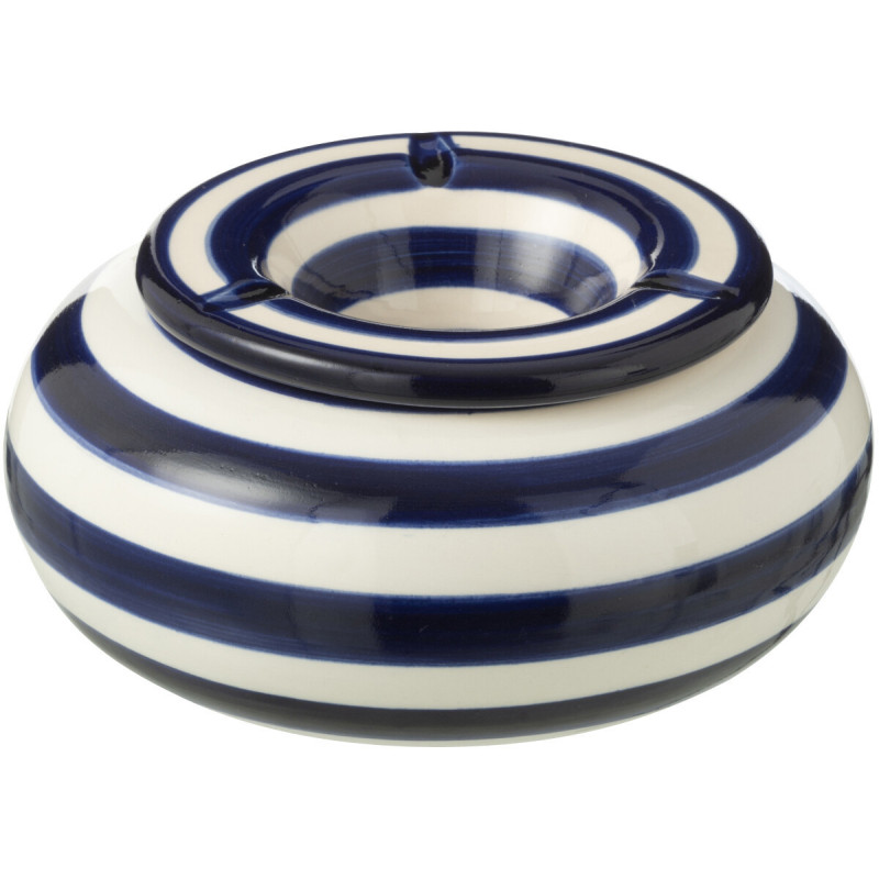 Cendrier original 14 cm en Céramique Bleu cobalt Blanc Motif lignes Granada - 1