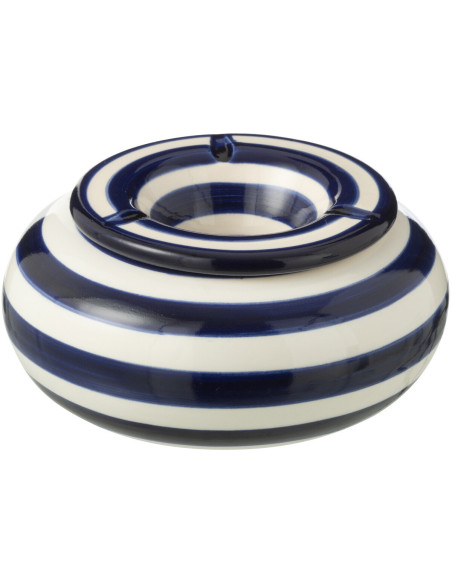 Cendrier original 14 cm en Céramique Bleu cobalt Blanc Motif lignes Granada - 1
