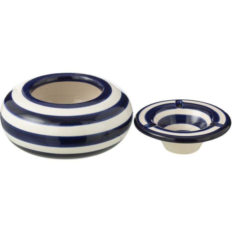 Cendrier original 14 cm en Céramique Bleu cobalt Blanc Motif lignes Granada - 2