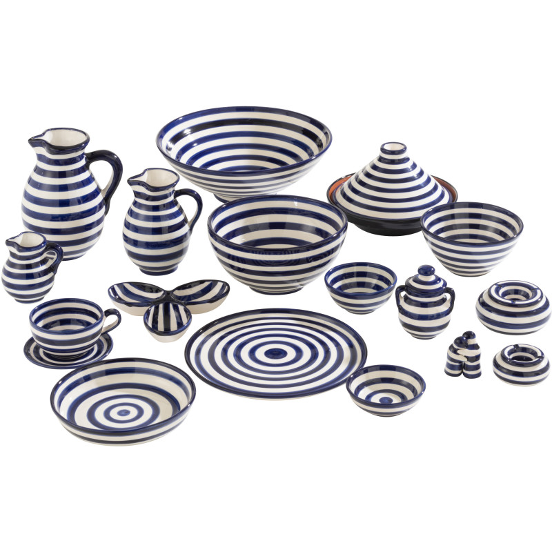 Cendrier original 14 cm en Céramique Bleu cobalt Blanc Motif lignes Granada - 3