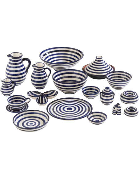 Cendrier original 14 cm en Céramique Bleu cobalt Blanc Motif lignes Granada - 3