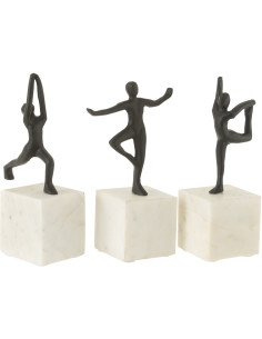 Statuettes déco Danseurs Hauteur 23 cm en Métal Noir Marbre Blanc Tavi (Lot de3) - 1