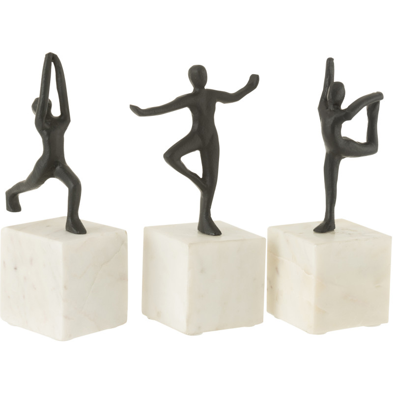 Statuettes déco Danseurs Hauteur 23 cm en Métal Noir Marbre Blanc Tavi (Lot de3) - 1