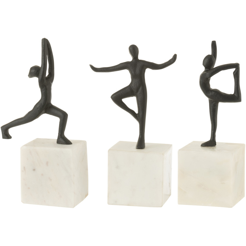 Statuettes déco Danseurs Hauteur 23 cm en Métal Noir Marbre Blanc Tavi (Lot de3) - 2