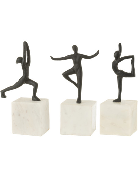 Statuettes déco Danseurs Hauteur 23 cm en Métal Noir Marbre Blanc Tavi (Lot de3) - 2