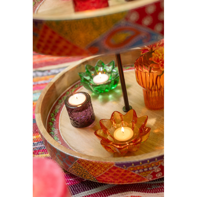 Photophore original Fleur 10 cm en Verre Rose fuchsia Jaune Vert Toli (Lot de 3) - 2