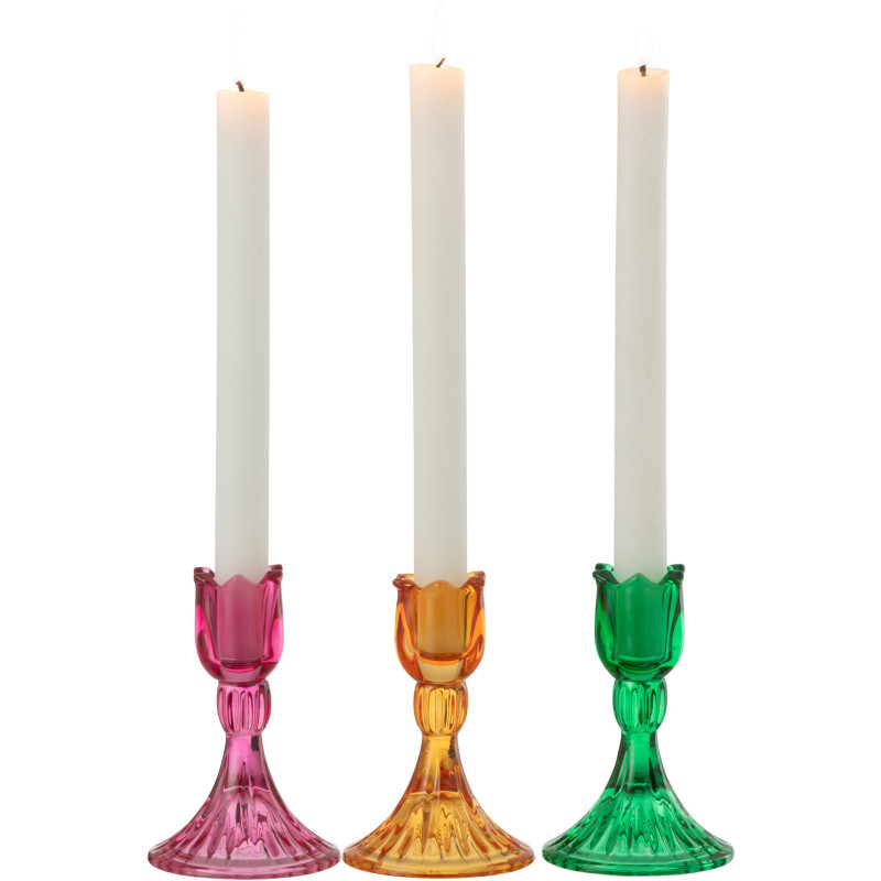 Bougeoir original Tulipe Hauteur 11 cm en Verre Rose fuchsia Jaune Vert Toli (Lot de 3) - 2