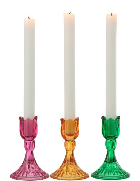 Bougeoir original Tulipe Hauteur 11 cm en Verre Rose fuchsia Jaune Vert Toli (Lot de 3) - 2