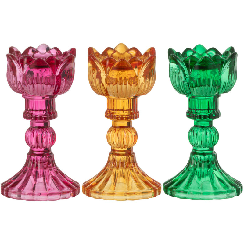 Bougeoir original Rose Hauteur 15 cm en Verre Rose fuchsia Jaune Vert Toli (Lot de 3) - 1