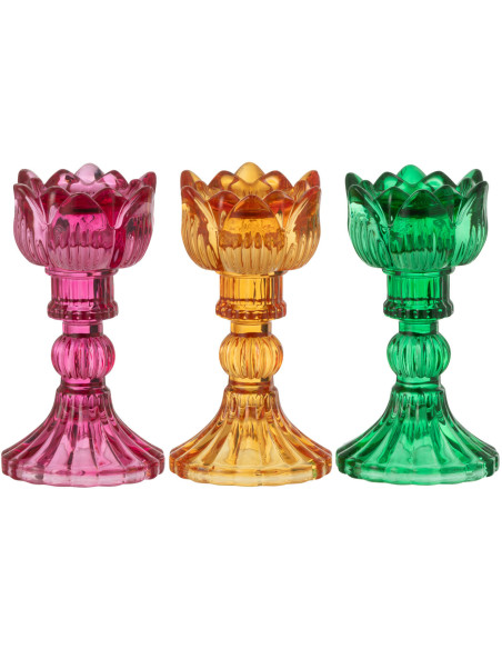 Bougeoir original Rose Hauteur 15 cm en Verre Rose fuchsia Jaune Vert Toli (Lot de 3) - 1