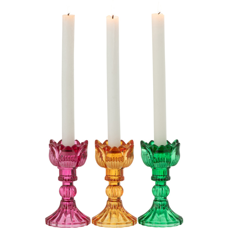 Bougeoir original Rose Hauteur 15 cm en Verre Rose fuchsia Jaune Vert Toli (Lot de 3) - 3