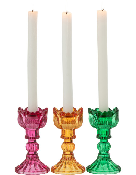 Bougeoir original Rose Hauteur 15 cm en Verre Rose fuchsia Jaune Vert Toli (Lot de 3) - 3