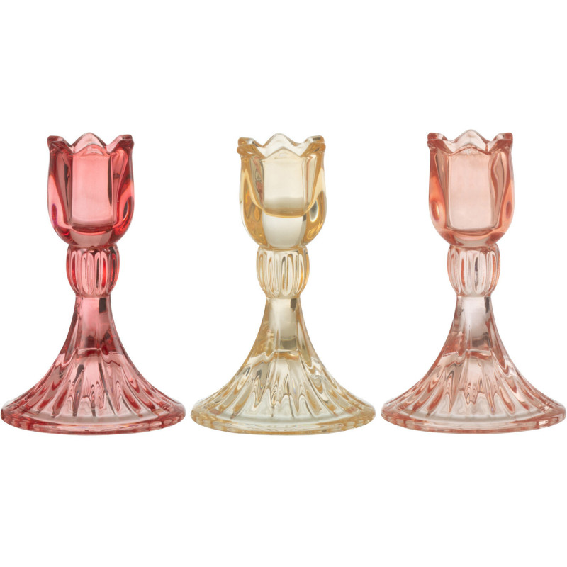 Bougeoir original Tulipe Hauteur 11 cm en Verre Rouge Jaune Orange Toli (Lot de 3) - 1