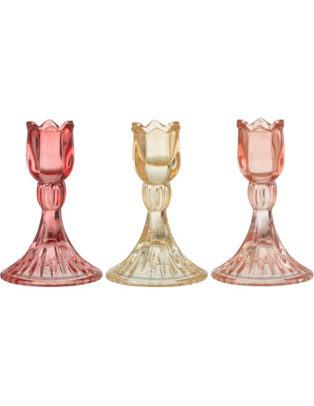 Bougeoir original Tulipe Hauteur 11 cm en Verre Rouge Jaune Orange Toli (Lot de 3) - 1