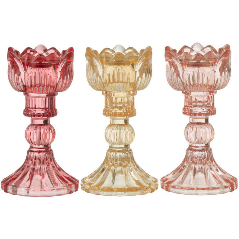 Bougeoir original Rose Hauteur 15 cm en Verre Rouge Jaune Orange Toli (Lot de 3) - 1