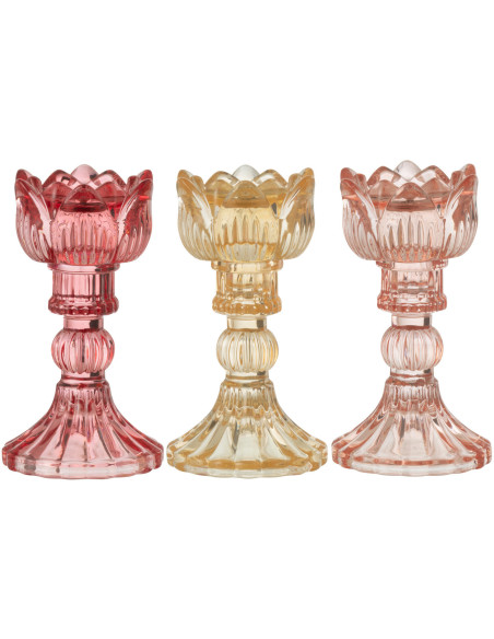 Bougeoir original Rose Hauteur 15 cm en Verre Rouge Jaune Orange Toli (Lot de 3) - 1