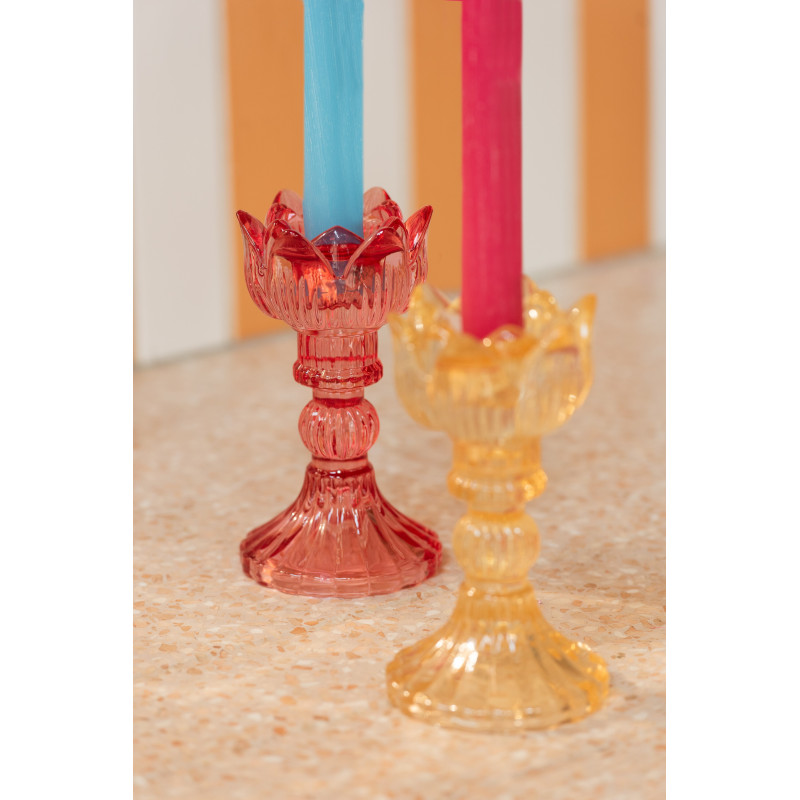 Bougeoir original Rose Hauteur 15 cm en Verre Rouge Jaune Orange Toli (Lot de 3) - 2