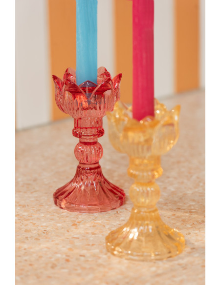 Bougeoir original Rose Hauteur 15 cm en Verre Rouge Jaune Orange Toli (Lot de 3) - 2