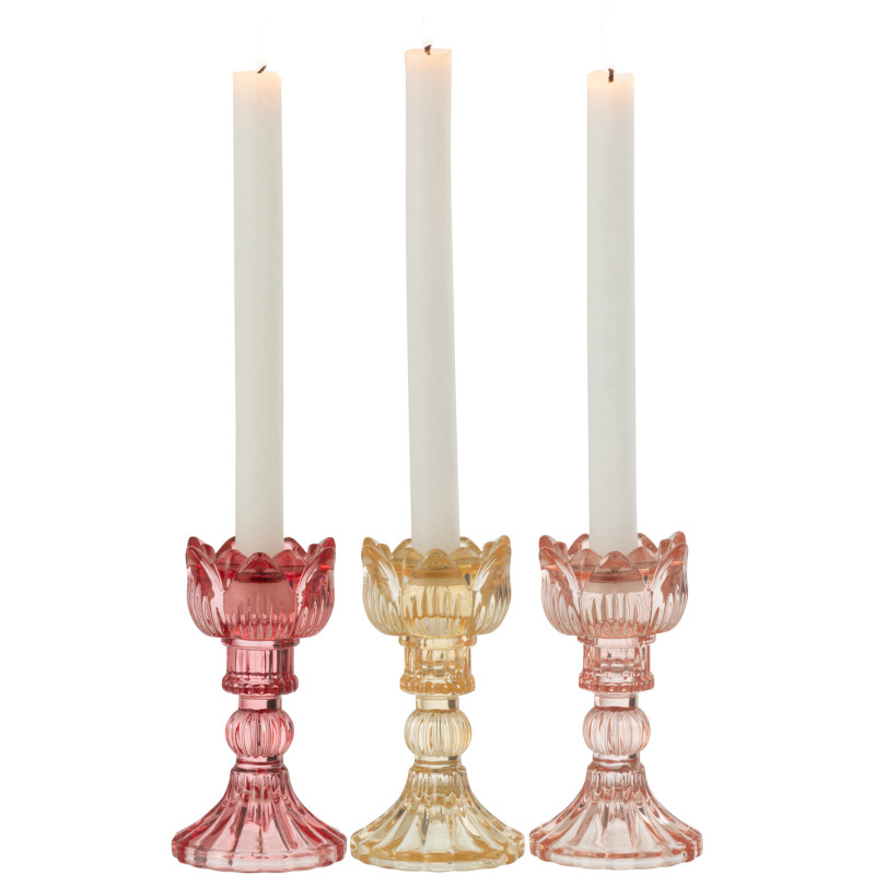 Bougeoir original Rose Hauteur 15 cm en Verre Rouge Jaune Orange Toli (Lot de 3) - 3
