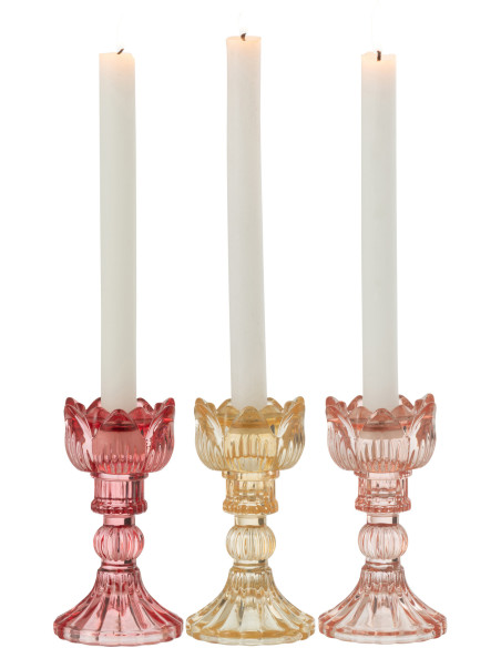 Bougeoir original Rose Hauteur 15 cm en Verre Rouge Jaune Orange Toli (Lot de 3) - 3