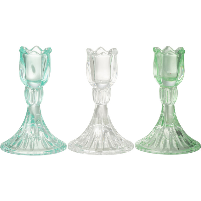 Bougeoir original Tulipe Hauteur 11 cm en Verre Bleu azur Transparent Vert Toli (Lot de 3) - 1