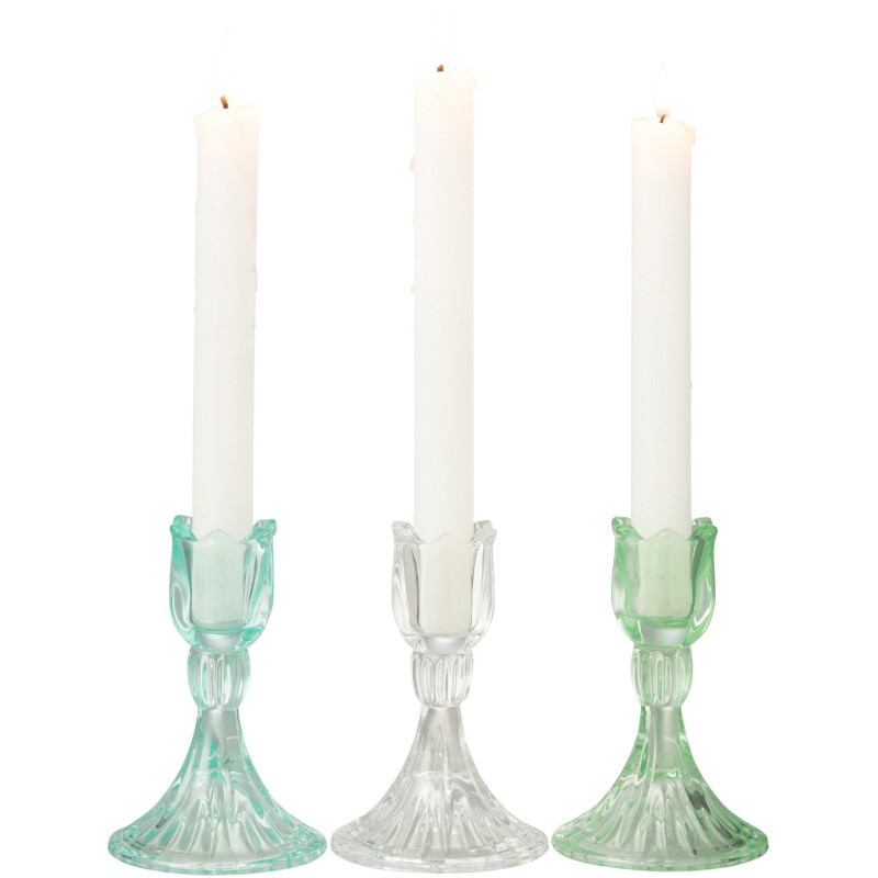Bougeoir original Tulipe Hauteur 11 cm en Verre Bleu azur Transparent Vert Toli (Lot de 3) - 2