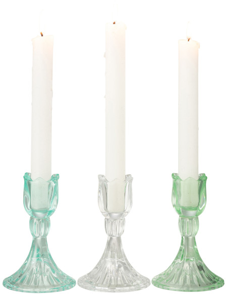 Bougeoir original Tulipe Hauteur 11 cm en Verre Bleu azur Transparent Vert Toli (Lot de 3) - 2