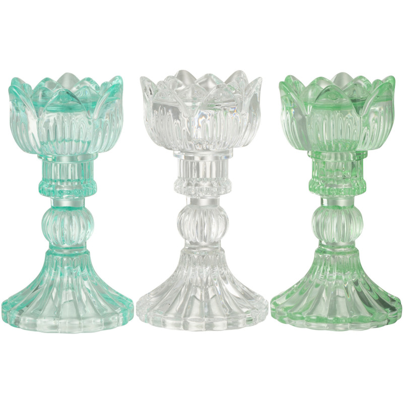 Bougeoir original Rose Hauteur 15 cm en Verre Bleu azur Transparent Vert Toli (Lot de 3) - 1