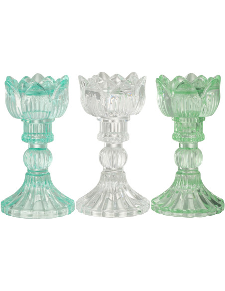 Bougeoir original Rose Hauteur 15 cm en Verre Bleu azur Transparent Vert Toli (Lot de 3) - 1