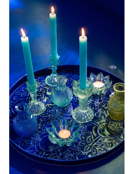 Bougeoir original Rose Hauteur 15 cm en Verre Bleu azur Transparent Vert Toli (Lot de 3) - 2