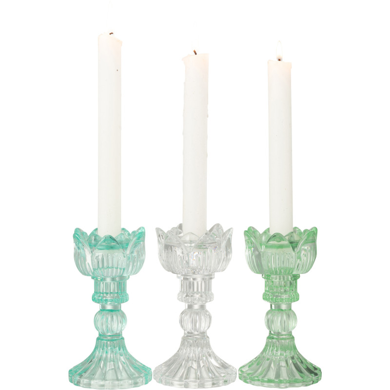Bougeoir original Rose Hauteur 15 cm en Verre Bleu azur Transparent Vert Toli (Lot de 3) - 3