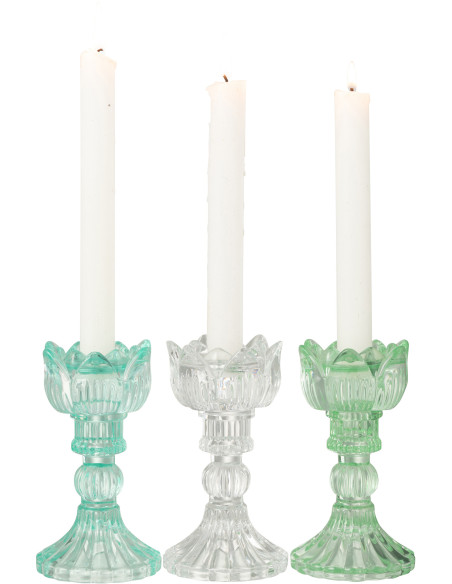 Bougeoir original Rose Hauteur 15 cm en Verre Bleu azur Transparent Vert Toli (Lot de 3) - 3