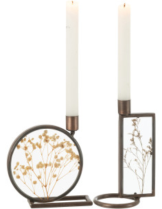 Duo de Bougeoirs Fleurs artificielles en Métal Cuivré Mob (Lot de 2) - 1