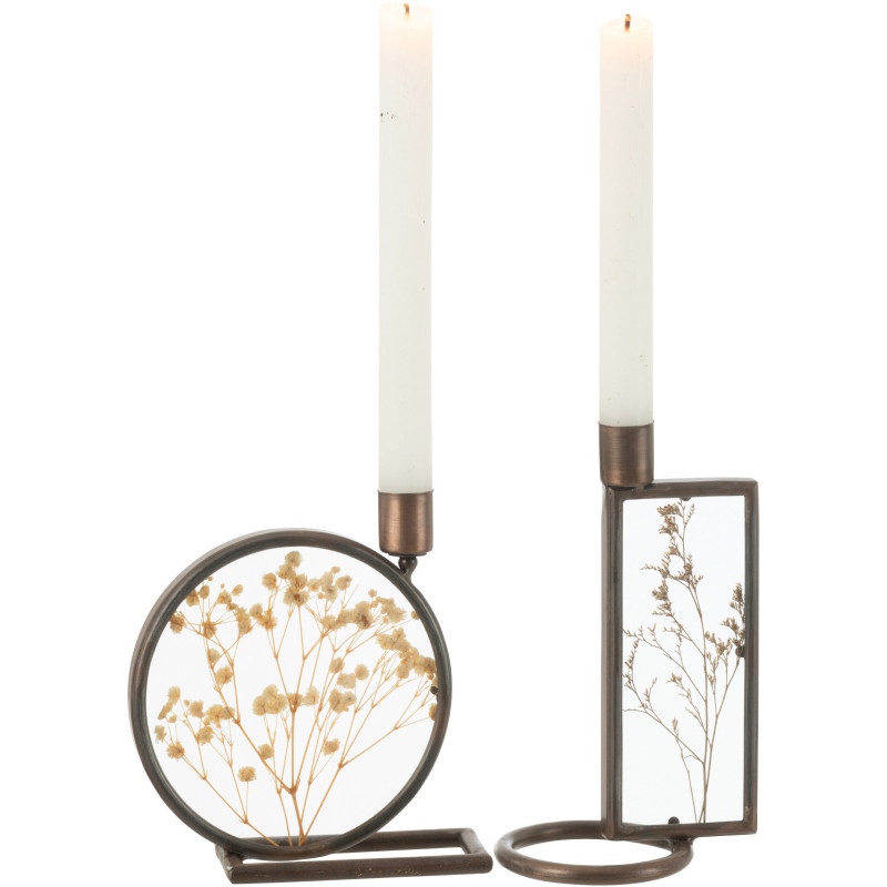 Duo de Bougeoirs Fleurs artificielles en Métal Cuivré Mob (Lot de 2) - 1