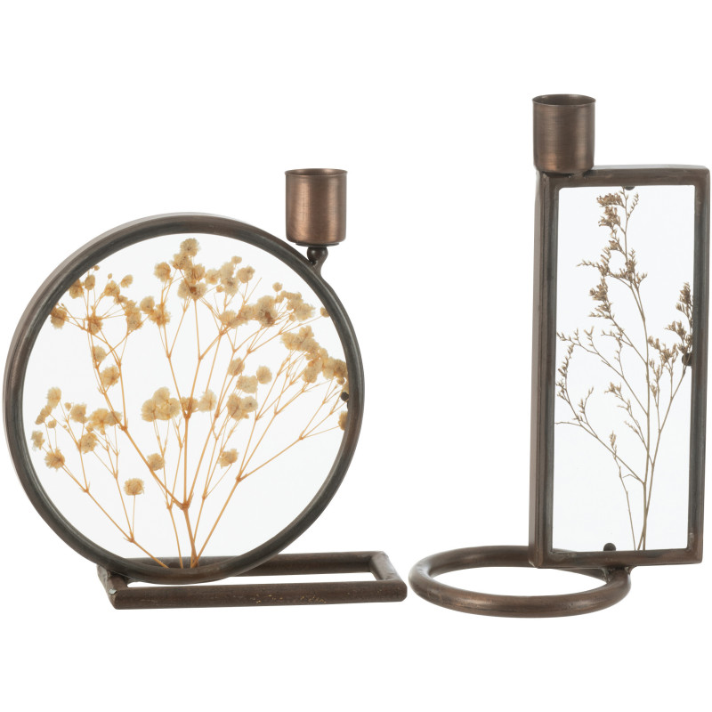 Duo de Bougeoirs Fleurs artificielles en Métal Cuivré Mob (Lot de 2) - 2