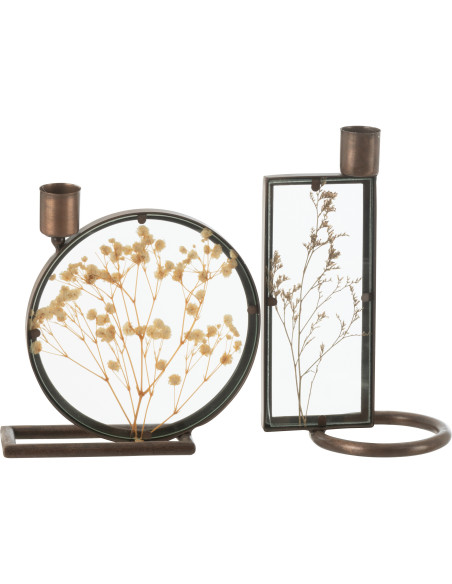 Duo de Bougeoirs Fleurs artificielles en Métal Cuivré Mob (Lot de 2) - 3