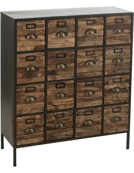 Meuble d'apothicaire vintage 16 tiroirs en Bois Marron Métal Noir Botaniel - 1